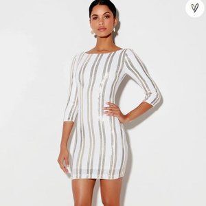 Lulus Standing Ovation White/Gold Sequin Dress NWT
